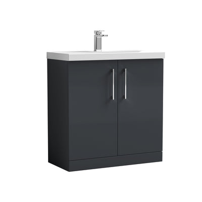 Lana 800mm Floor Standing 2 Door Vanity Unit & Basin - Satin Soft Black