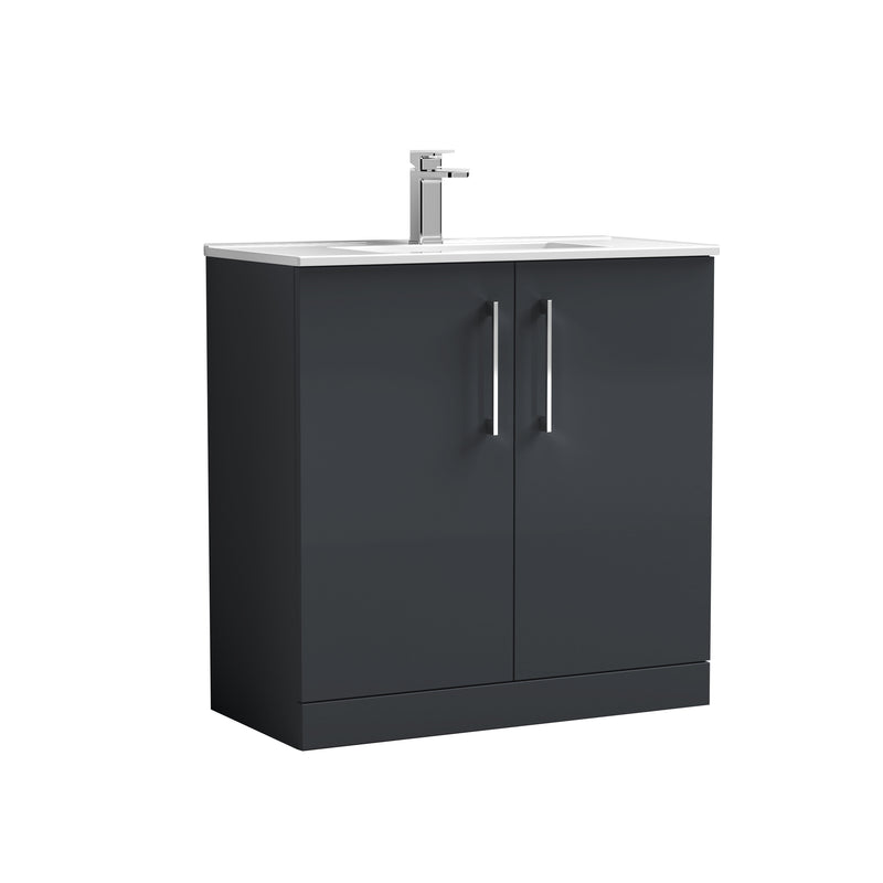 Lana 800mm Floor Standing 2 Door Vanity Unit & Basin - Satin Soft Black