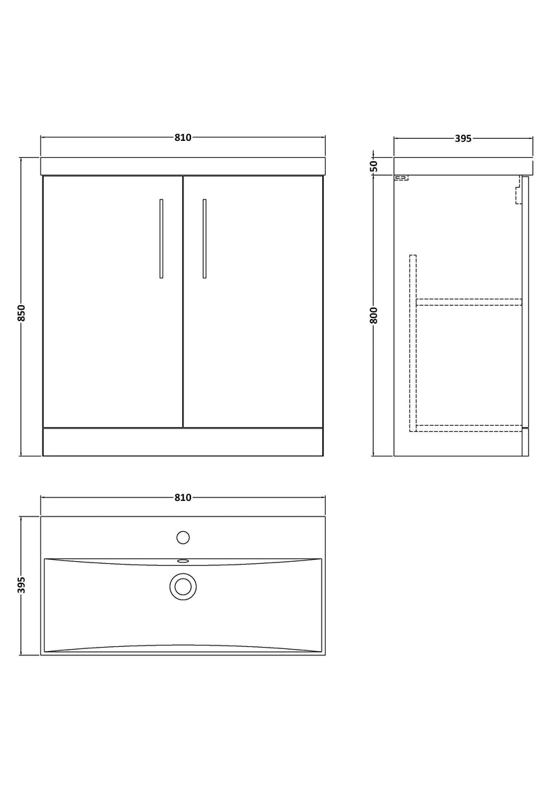 Lana 800mm Floor Standing 2 Door Vanity Unit & Basin - Satin Soft Black