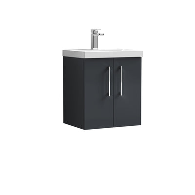 Lana 500mm Wall Hung 2 Door Vanity Unit & Basin - Satin Soft Black