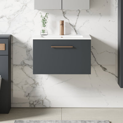 Lana 600mm Wall Hung 1 Drawer Vanity Unit & Basin - Satin Soft Black