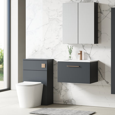 Lana 600mm Wall Hung 1 Drawer Vanity Unit & Basin - Satin Soft Black