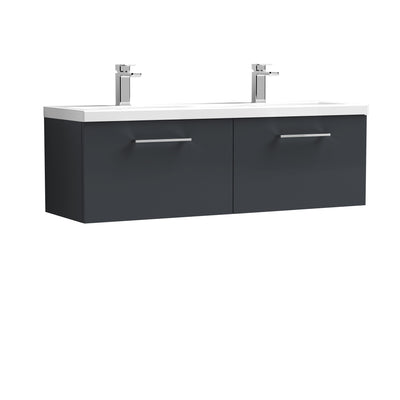 Lana 1200mm Wall Hung 2 Drawer Vanity Unit & Double Basin - Satin Soft Black