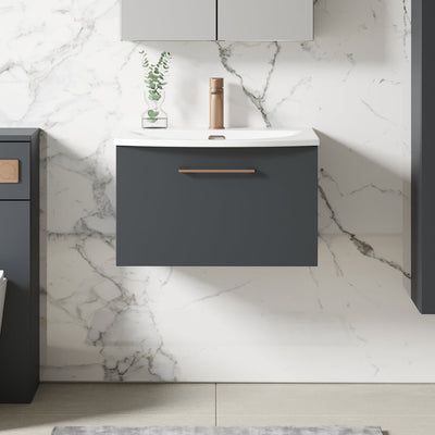 Lana 600mm Wall Hung 1 Drawer Vanity Unit & Basin - Satin Soft Black