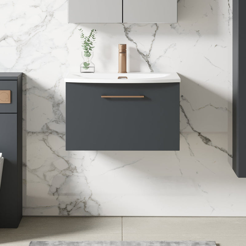 Lana 600mm Wall Hung 1 Drawer Vanity Unit & Basin - Satin Soft Black