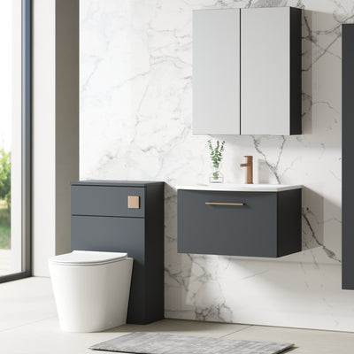 Lana 600mm Wall Hung 1 Drawer Vanity Unit & Basin - Satin Soft Black
