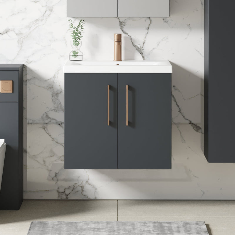 Lana 600mm Wall Hung 2 Door Vanity Unit & Basin - Satin Soft Black