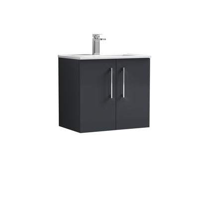 Lana 600mm Wall Hung 2 Door Vanity Unit & Basin - Satin Soft Black