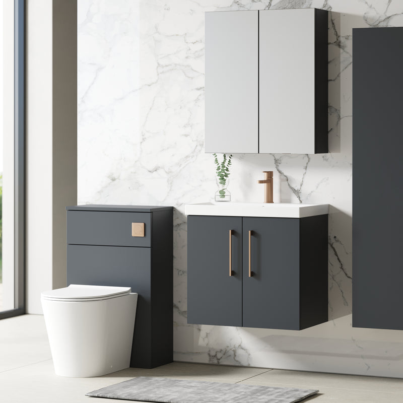 Lana 600mm Wall Hung 2 Door Vanity Unit & Basin - Satin Soft Black