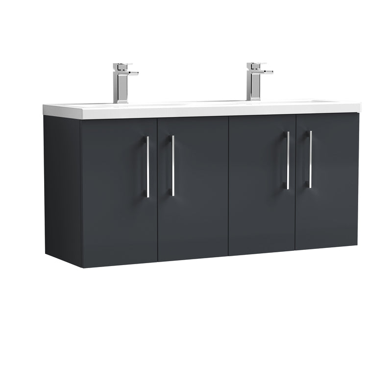 Lana 1200mm Wall Hung 4 Door Vanity Unit & Double Basin - Satin Soft Black