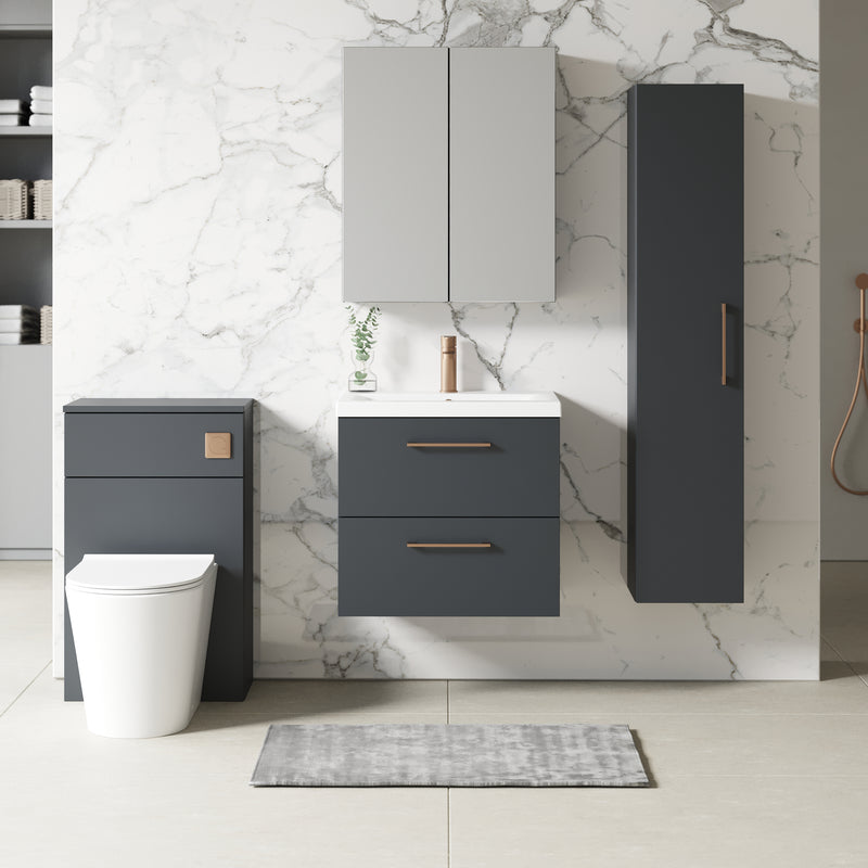 Lana 600mm Wall Hung 2 Drawer Vanity Unit & Basin - Satin Soft Black