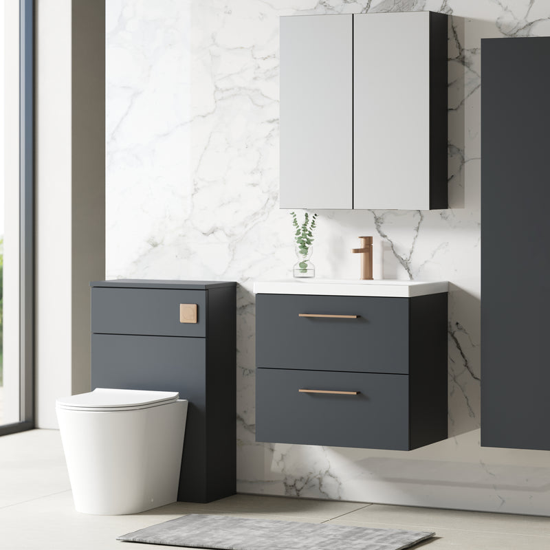Lana 600mm Wall Hung 2 Drawer Vanity Unit & Basin - Satin Soft Black