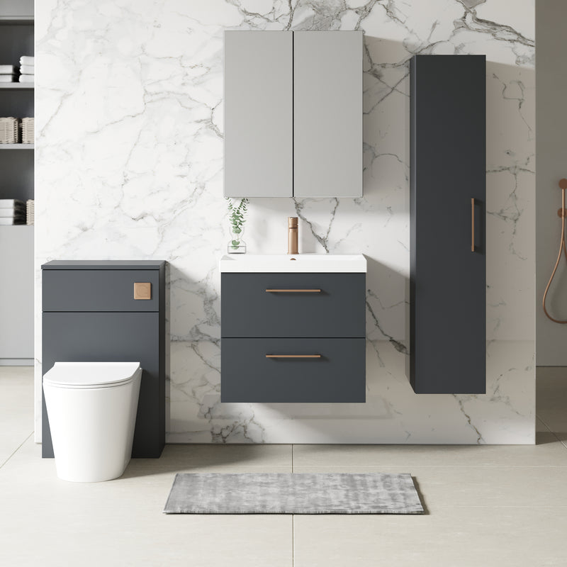 Lana 600mm Wall Hung 2 Drawer Vanity Unit & Basin - Satin Soft Black