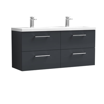 Lana 1200mm Wall Hung 4 Drawer Vanity Unit & Double Basin - Satin Soft Black