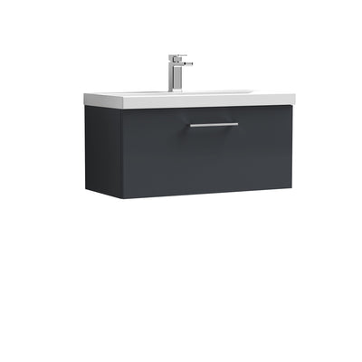 Lana 800mm Wall Hung 1 Drawer Vanity Unit & Basin - Satin Soft Black