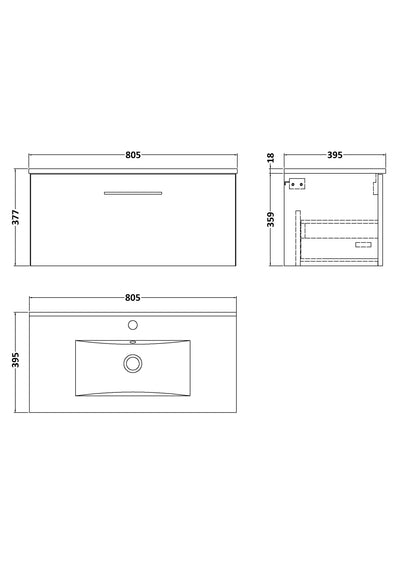 Lana 800mm Wall Hung 1 Drawer Vanity Unit & Basin - Satin Soft Black