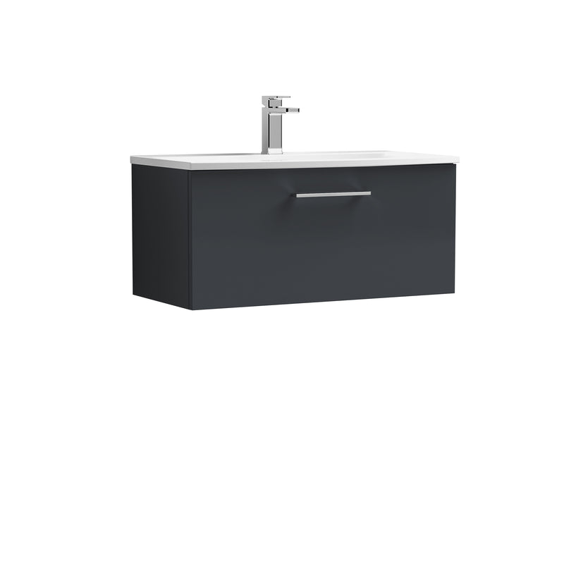 Lana 800mm Wall Hung 1 Drawer Vanity Unit & Basin - Satin Soft Black