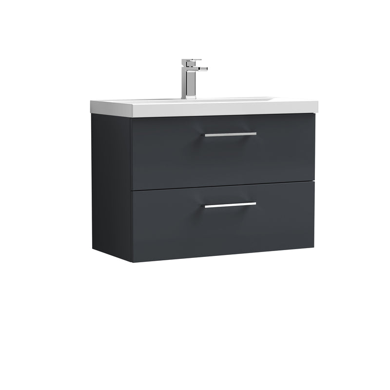 Lana 800mm Wall Hung 2 Drawer Vanity Unit & Basin - Satin Soft Black