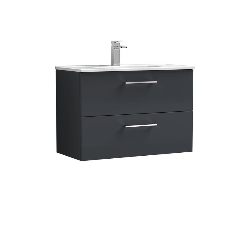 Lana 800mm Wall Hung 2 Drawer Vanity Unit & Basin - Satin Soft Black