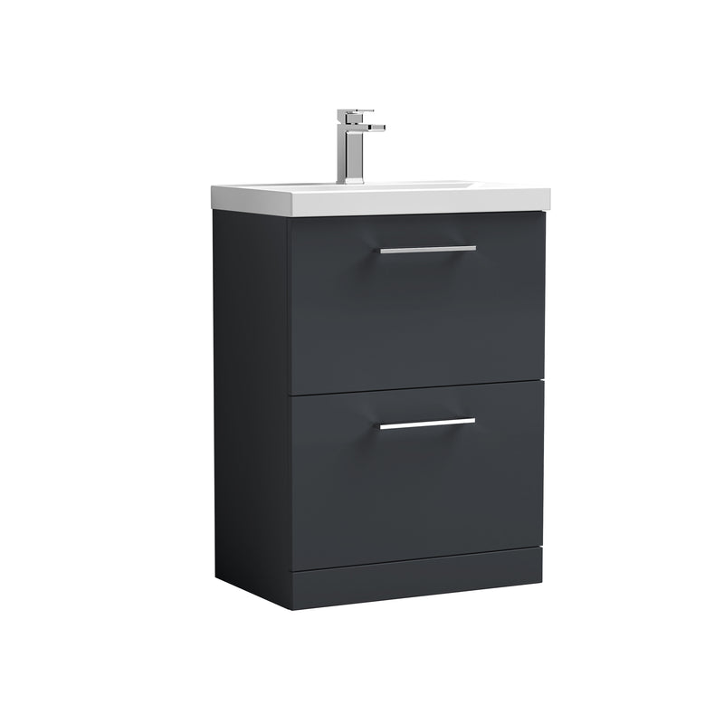 Lana 800mm Floor Standing 2 Drawer Vanity Unit & Basin - Satin Soft Black