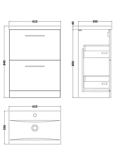 Lana 800mm Floor Standing 2 Drawer Vanity Unit & Basin - Satin Soft Black