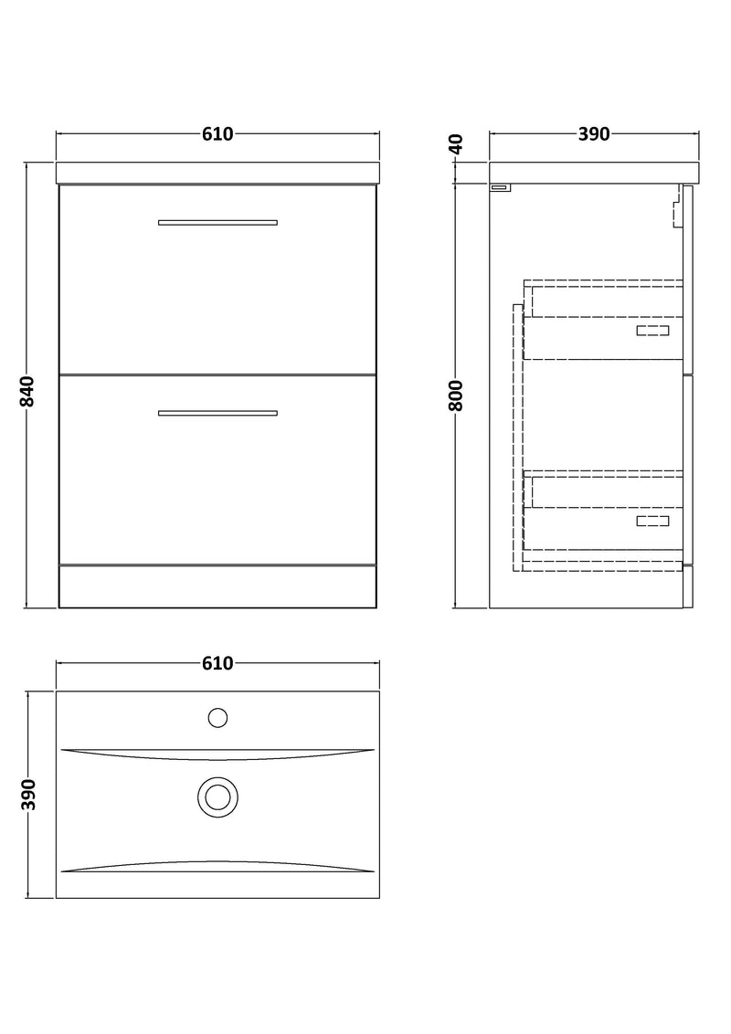 Lana 800mm Floor Standing 2 Drawer Vanity Unit & Basin - Satin Soft Black