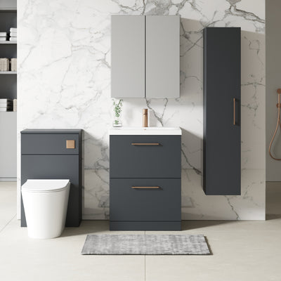 Lana 800mm Floor Standing 2 Drawer Vanity Unit & Basin - Satin Soft Black