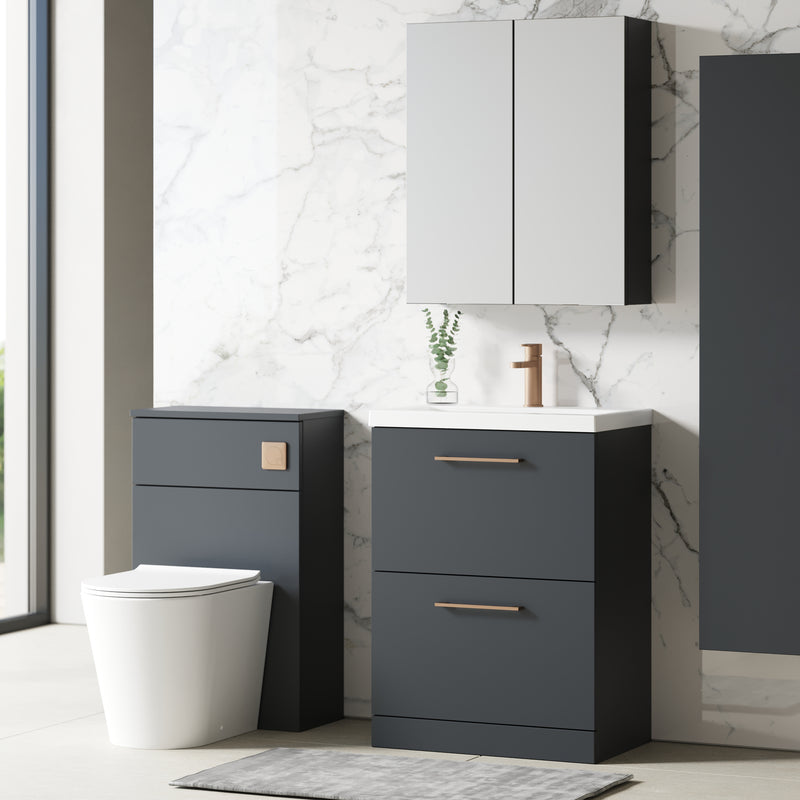 Lana 800mm Floor Standing 2 Drawer Vanity Unit & Basin - Satin Soft Black