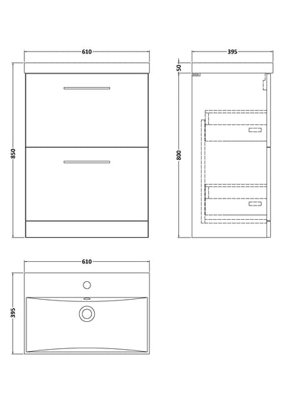 Lana 800mm Floor Standing 2 Drawer Vanity Unit & Basin - Satin Soft Black