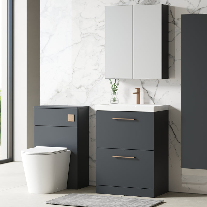 Lana 800mm Floor Standing 2 Drawer Vanity Unit & Basin - Satin Soft Black