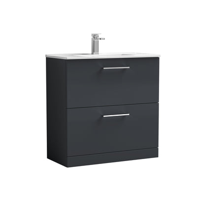 Lana 800mm Floor Standing 2 Drawer Vanity Unit & Basin - Satin Soft Black
