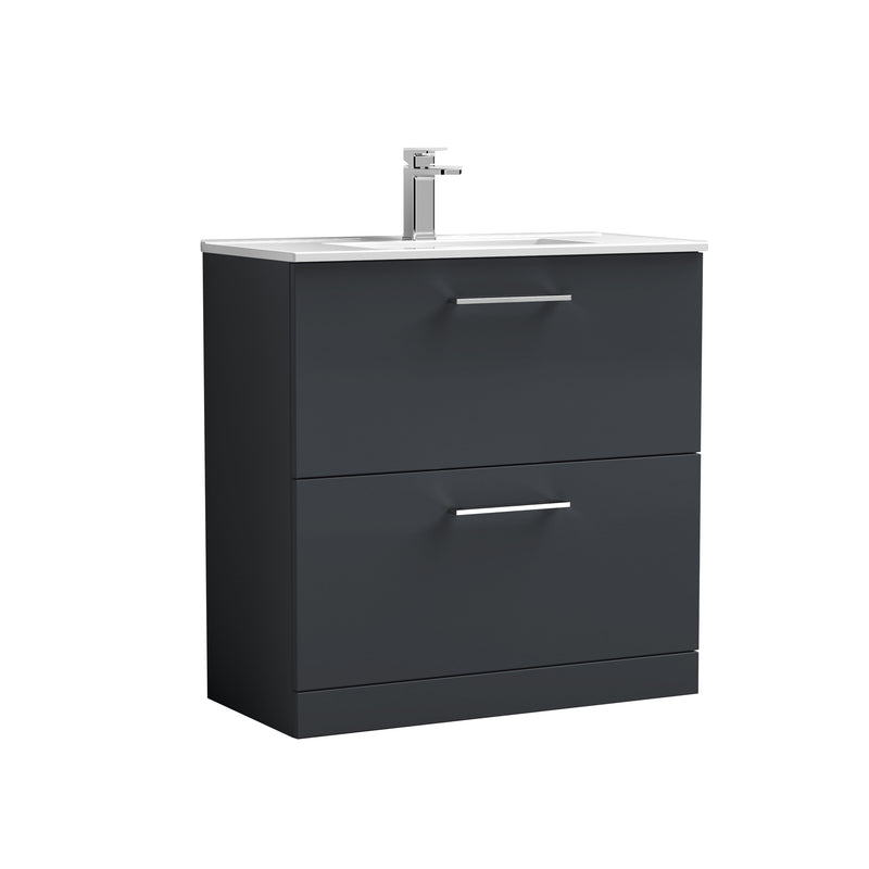 Lana 800mm Floor Standing 2 Drawer Vanity Unit & Basin - Satin Soft Black