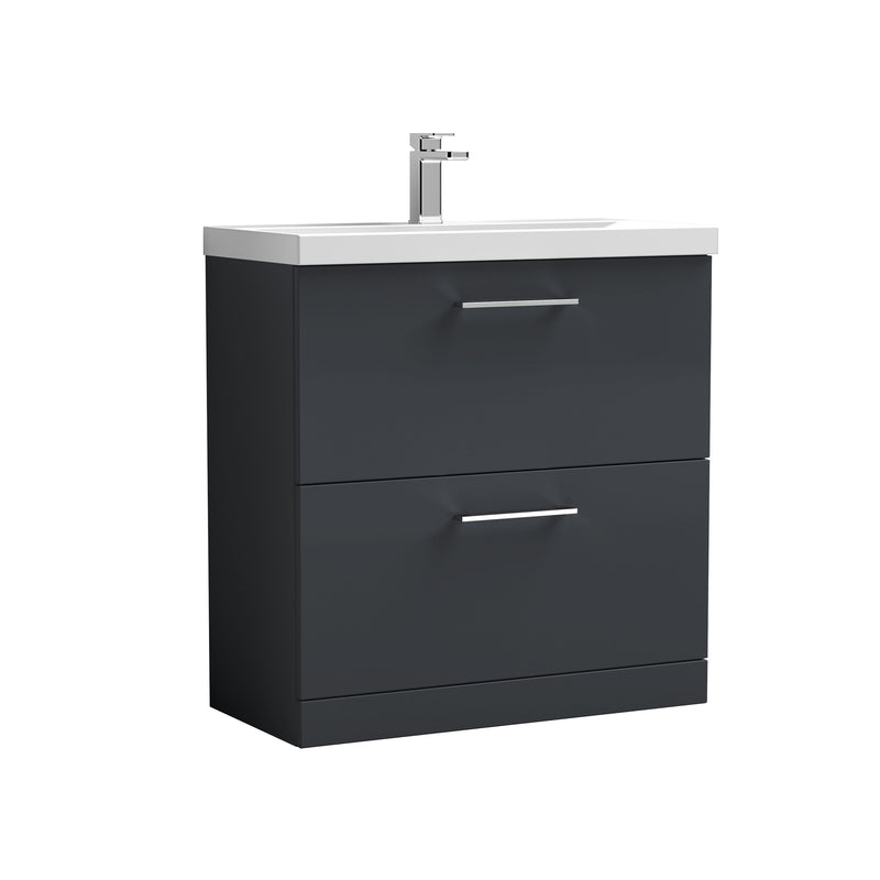 Lana 800mm Floor Standing 2 Drawer Vanity Unit & Basin - Satin Soft Black
