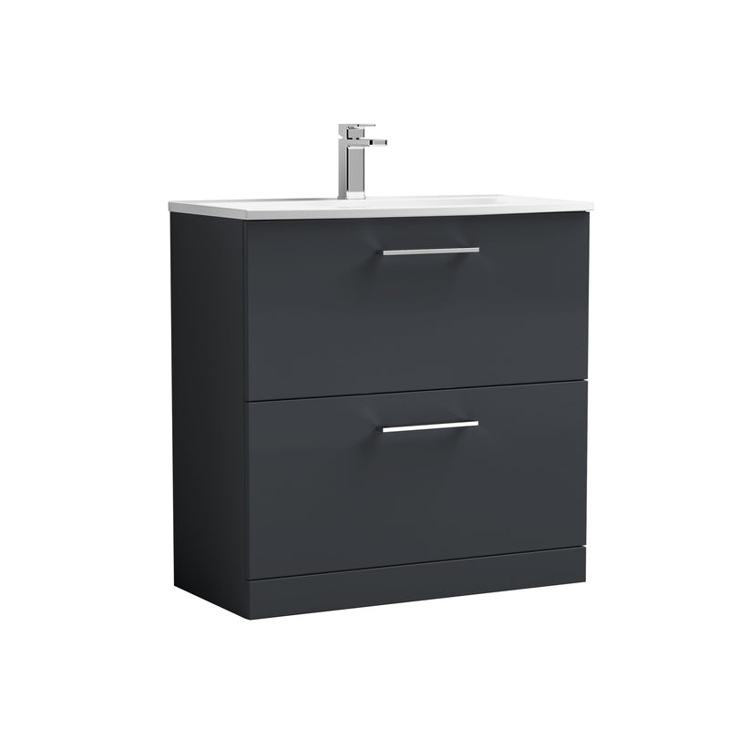 Lana 800mm Floor Standing 2 Drawer Vanity Unit & Basin - Satin Soft Black