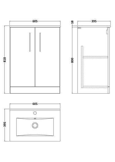 Lana 600mm Floorstanding 2 Door Vanity Unit & Basin - Satin Grey