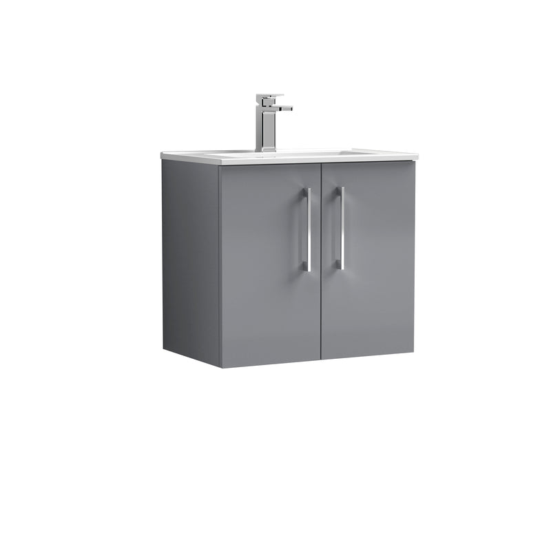 Lana 600mm Wall Hung 2 Door Vanity Unit & Basin - Satin Grey