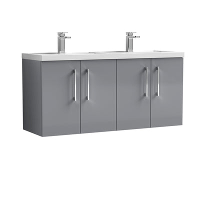 Lana 1200mm Wall Hung 4 Door Vanity Unit & Double Basin - Satin Grey