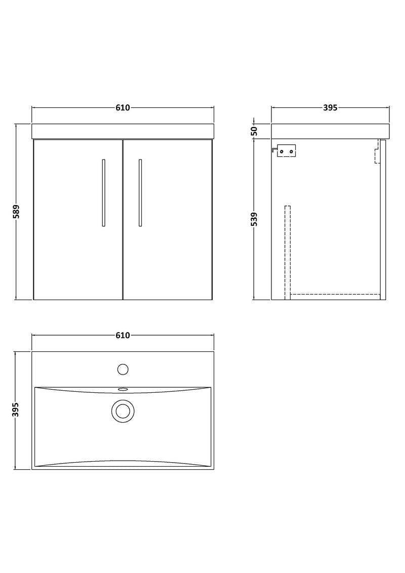 Lana 600mm Wall Hung 2 Door Vanity Unit & Basin - Satin Grey