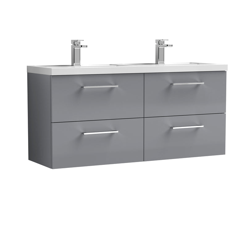 Lana 1200mm Wall Hung 4 Drawer Vanity Unit & Double Basin - Satin Grey