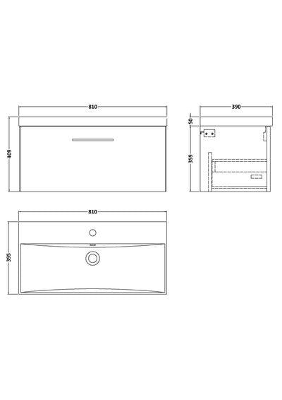 Lana 800mm Wall Hung 1 Drawer Vanity Unit & Basin - Satin Grey