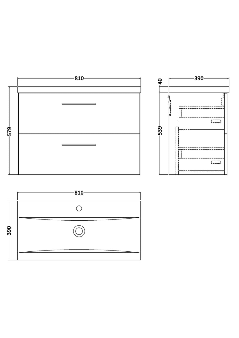 Lana 800mm Wall Hung 2 Drawer Vanity Unit & Basin - Satin Grey