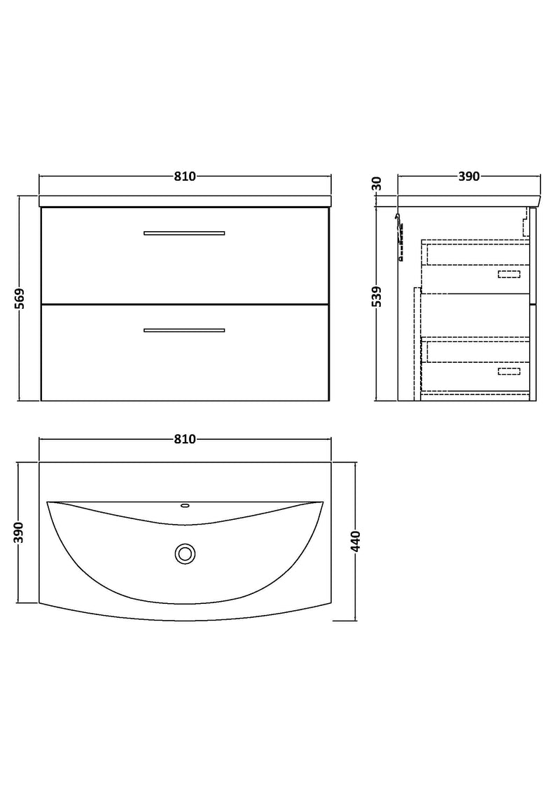 Lana 800mm Wall Hung 2 Drawer Vanity Unit & Basin - Satin Grey