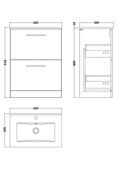Lana 800mm Floor Standing 2 Drawer Vanity Unit & Basin - Satin Grey