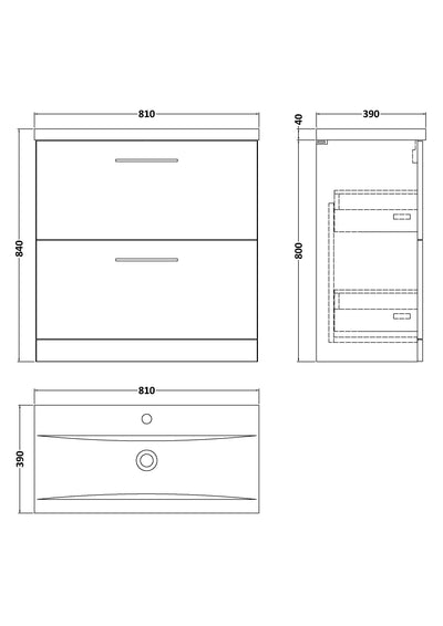 Lana 800mm Floor Standing 2 Drawer Vanity Unit & Basin Bathroom Furniture