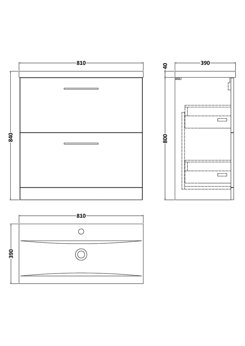 Lana 800mm Floor Standing 2 Drawer Vanity Unit & Basin Bathroom Furniture