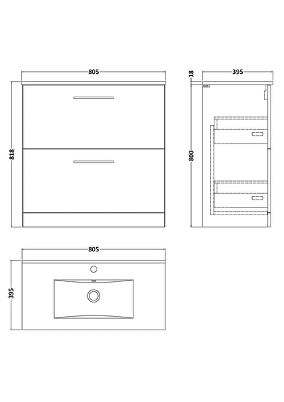 Lana 800mm Floor Standing 2 Drawer Vanity Unit & Basin Bathroom Furniture
