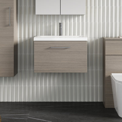 Lana 600mm Wall Hung 1 Drawer Vanity Unit & Basin - Solace Oak
