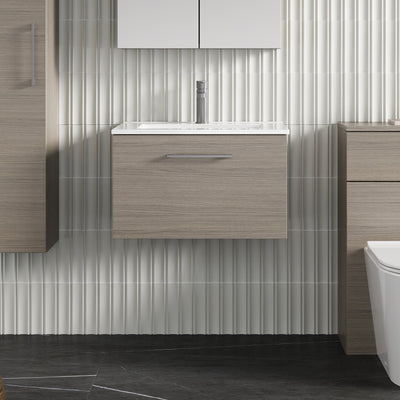 Lana 600mm Wall Hung 1 Drawer Vanity Unit & Basin - Solace Oak