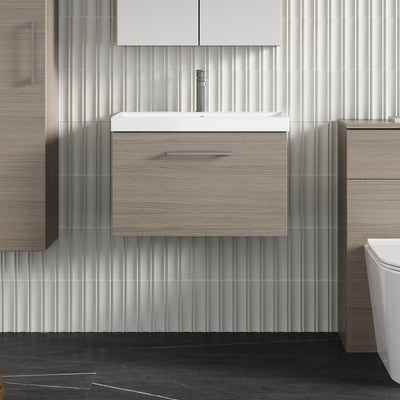 Lana 600mm Wall Hung 1 Drawer Vanity Unit & Basin - Solace Oak