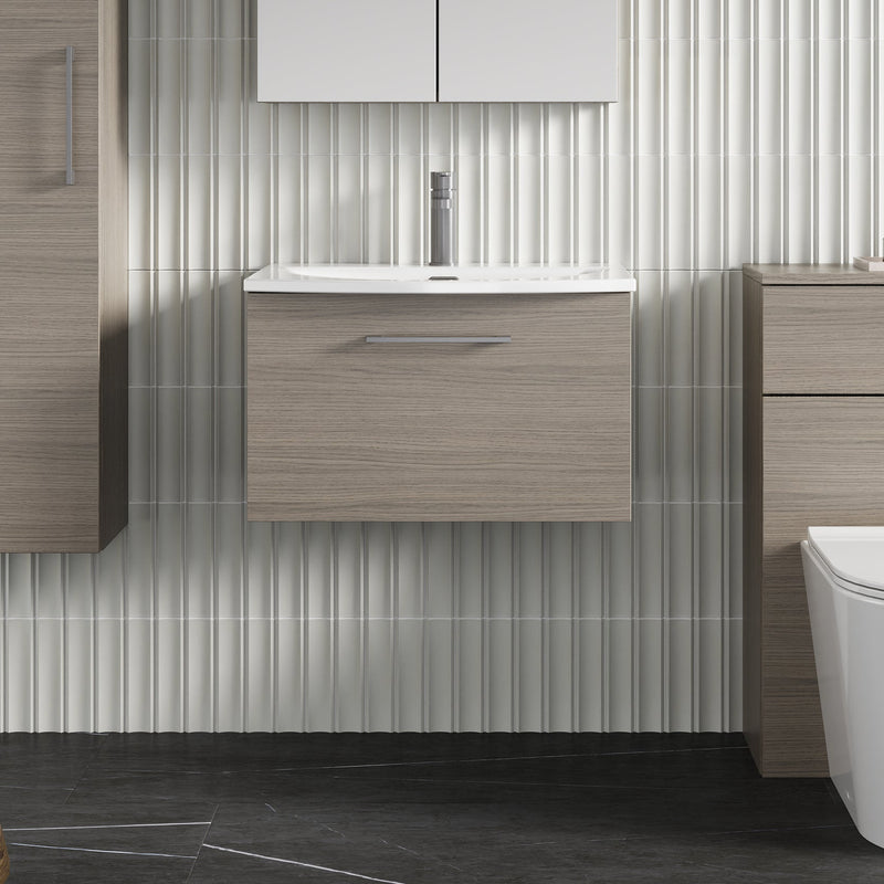 Lana 600mm Wall Hung 1 Drawer Vanity Unit & Basin - Solace Oak